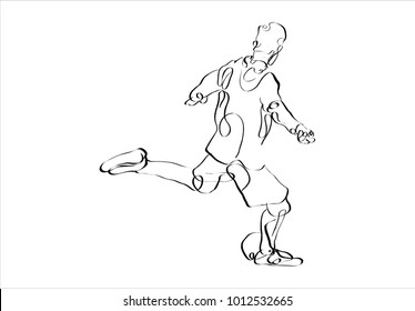 vector sketch soccer player. player shooting.white background