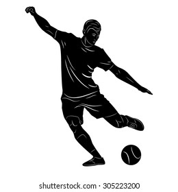 vector sketch soccer player. player shooting.white background