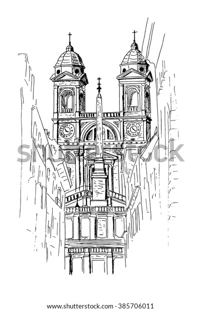 Vector Sketch Spanish Steps Rome Stock Vector (Royalty Free) 385706011