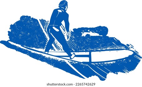 vector sketch splash jump surfer on blue ocean water