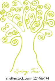 vector sketch with spring tree in silhouette isolated on white background