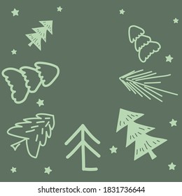 Vector sketch spruce tree silhouette isolated on green background