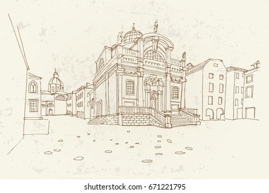vector sketch of St. Blasius Church. Dubrovnik. Croatia.