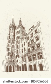 vector sketch of St. Mary's Church, Krakow, Poland.