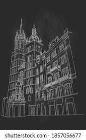 vector sketch of St. Mary's Church, Krakow, Poland.