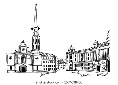 vector sketch of St. Michael square (Michaelerplatz), Vienna, Austria 