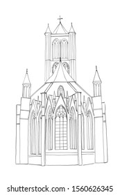 vector sketch of of St Nicholas' Church in Ghent, Belgium