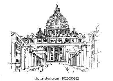 Vector sketch of St. Peter's Basilica in Rome, Italy