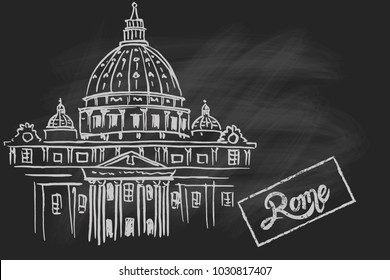 Vector sketch of St. Peter's Basilica in Rome, Italy