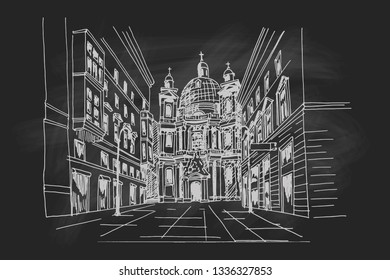 Vector sketch of St. Peter's Catholic Church. Vienna, Austria 