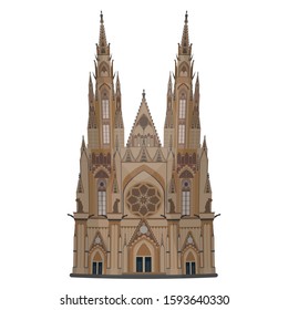 Esbozo vectorial de la Catedral de San Vitus. Catedral gótica de alto nivel. Lugar emblemático de Praga, Praga, República Checa. Bien adaptado para el diseño de postales, folletos, carteles de viaje y carteles.