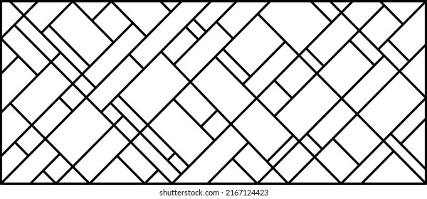 Vector sketch of a stained glass window. Vintage pattern. Abstract stained glass background. Art Deco decor for interior. Luxury modern interior. Template for design. Fence. Iron railing.