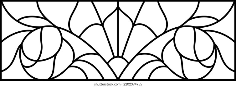 Vector sketch of a stained glass window. Vintage pattern. Abstract stained glass background. Art Deco decor for interior. Luxury modern interior. Template for design. Fence. Iron railing.