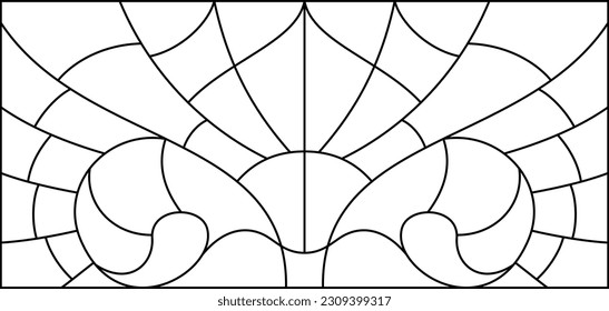 Esbozo vectorial de una ventana de vidrio manchada. Patrón de barandilla y valla de hierro. Resumen de la plantilla Art Déco para el interior de lujo. Fondo moderno de cristal manchado. 