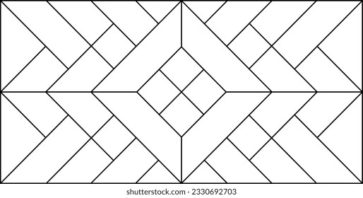 Vector sketch of a stained glass window. Vintage pattern. Abstract stained glass background. Art Deco decor for interior. Luxury modern interior. Template for design. Fence. Iron railing.