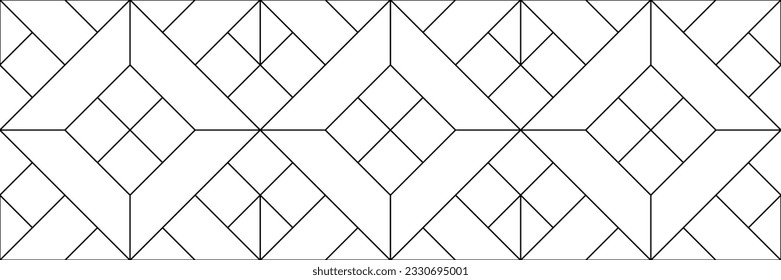 Vektorgrafik eines Buntglasfensters. Nahtloses Muster. Abstrakter floraler Hintergrund. Art-Deco-Deko für die Inneneinrichtung. Luxuriöses modernes Interieur. Vorlage für Design. Zaun. Eisenbahn.