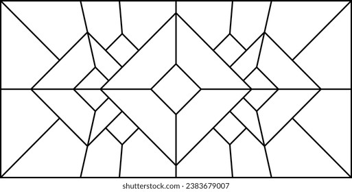 Vector sketch of a stained glass window. Geometric pattern. Abstract stained glass background. Art Deco decor for luxury modern interior. Ornament template for design. Iron fence. Iron railing.