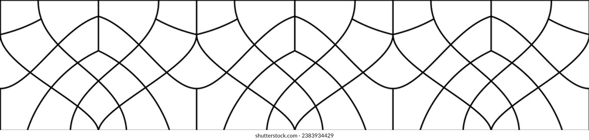 Vector sketch of a stained glass window. Seamless pattern. Abstract stained glass background. Decor for interior. Luxury modern interior. Template for design. Premium iron fence. Iron railing.