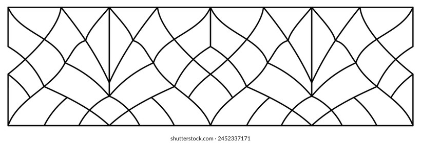 Vector sketch of a stained glass window. Seamless pattern. Abstract stained glass background. Decor for interior. Luxury modern interior. Template for design. Premium iron fence. Iron railing.