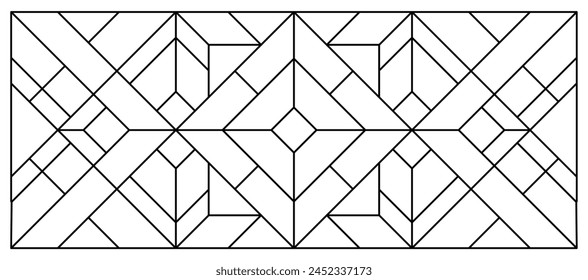 Vektorgrafik Skizze eines Buntglasfensters. Klassisches Muster. Abstrakter Buntglashintergrund. Art Deco Dekor für Interieur. Luxuriöses, modernes Interieur. Vorlage für Design. Zaun. Eisengeländer.