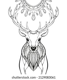 Esbozo vectorial parado Ilustración de ciervo sobre fondo blanco.