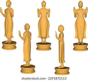 Vector sketch of a standing golden buddha praying