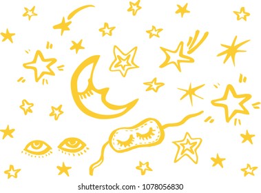 vector sketch of stars and month on isolated white background for children