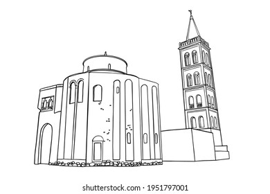 vector sketch of St.Donatus church on the Roma Forum in Zadar. Croatia.