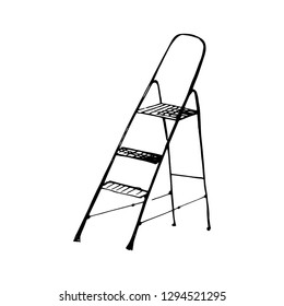 Vector sketch stepladder, hand drawn  stair, step ladder, rung ladder sketch, hand-drawn black and white vector illustration isolated on white background for your design