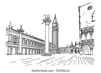 vector sketch of St.Mark square (Piazza San Marco) in Venice. Italy.