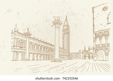 vector sketch of St.Mark square (Piazza San Marco) in Venice. Italy.