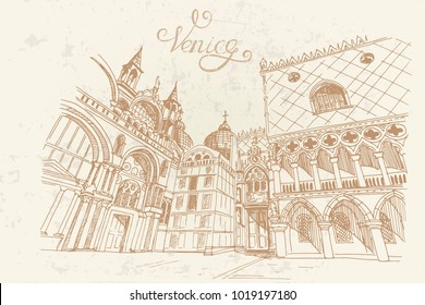 Vector sketch of St.Mark's cathedral, Venice, Italy.