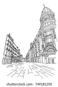 Vector sketch of street scene in Barcelona, Spain.