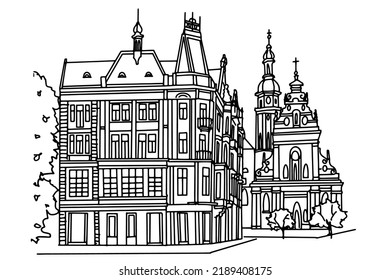 Vector sketch of street scene in Lviv, Ukraine.