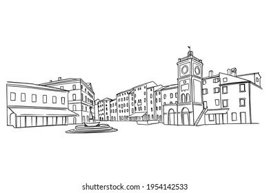 Vector sketch of Street scene in old mediterranean town of Rovinj, Croatia.