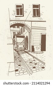 boceto vectorial de la escena callejera en Praga, República Checa. Estilo retro.
