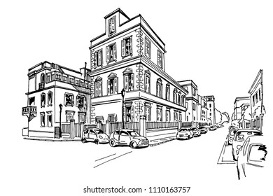 Vector sketch of street scene in Rome, Italy.