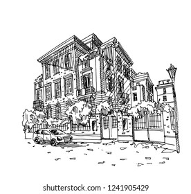Vector sketch of street scene in Rome, Italy.