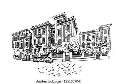 Vector sketch of street scene in Rome, Italy.