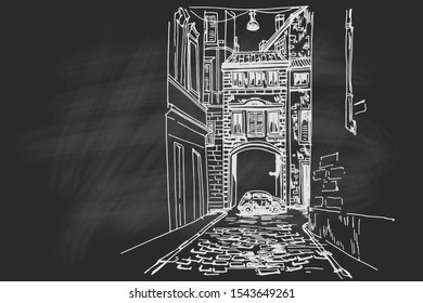 Vector sketch of street scene in Rome, Italy.