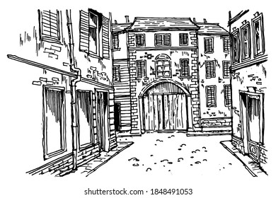 Vector sketch of street scene in Rome, Italy.