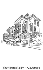 Vector sketch of street scene in Rome, Italy.