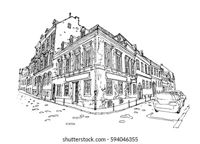 vector sketch of street scene in Zagreb, Croatia.