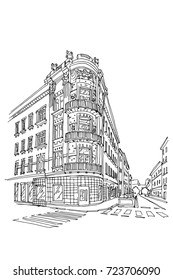 Vector sketch of street scene in Zagreb, Croatia.