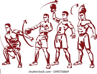 The vector sketch of the strong athlete doing exercise