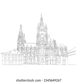 Vector sketch of St.Vitus cathedral - Prague, Czech Republic
