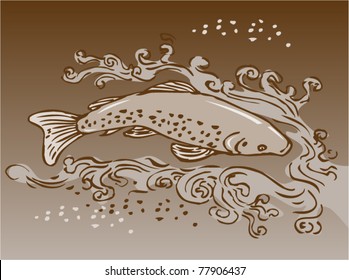 vector sketch style vector illustration of a speckled trout swimming underwater