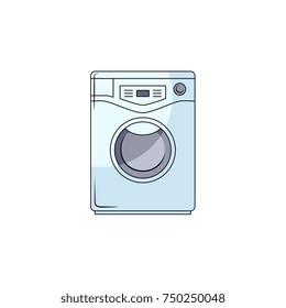 vector sketch style modern trendy digital washing machine with display icon. Bathroom plumbing electronics. Isolated illustration on a white background.