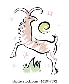 Vector sketch of stylized deer. As ancient drawing.