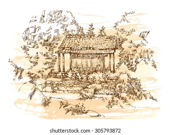 Vector sketch. Summer landscape.